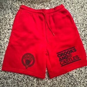 Crooks & Castles Red Men's Logo Athletic Shorts